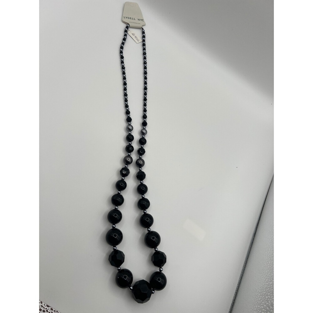 Lydell NYC Black Beaded Statement Necklace Long Graduated Faceted Opera Length
